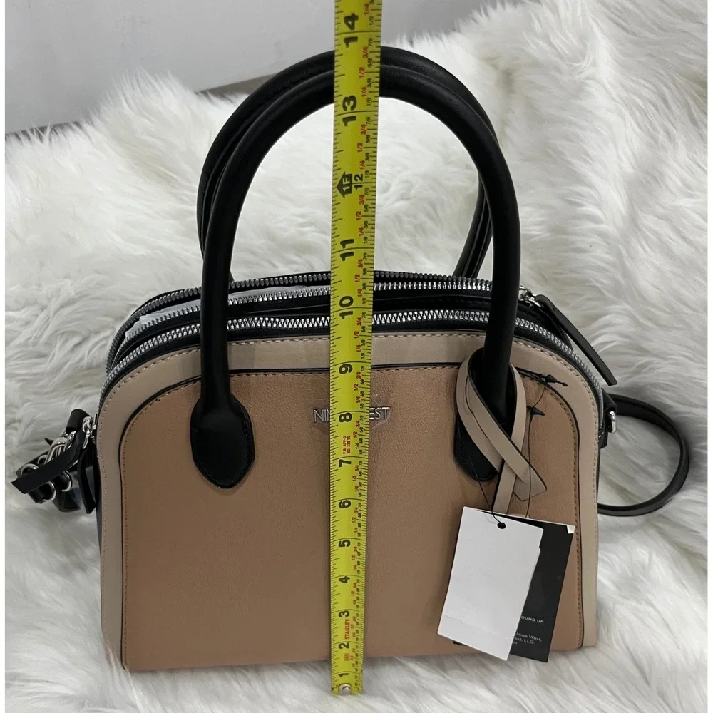 Nine West Women's Satchel Handbag Beige Black Top Handle Crossbody NWT